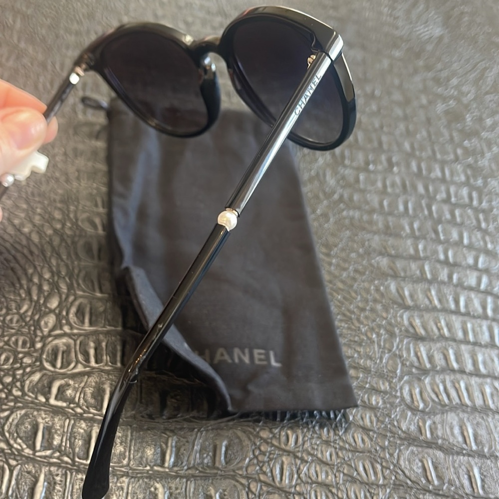 Chanel Black Sunglasses with Pearl on each Side Acetate Butterfly  #5394 - Picture 2 of 11